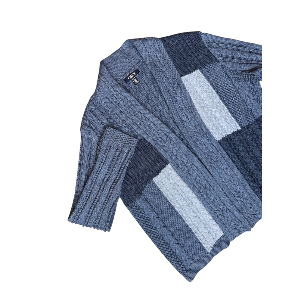 Patchwork Grandpacore Academia Cable Knit Cardigan Sweater XL Blue Gray‎ Men's